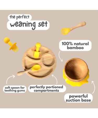 Bamboo Baby Weaning Set - Suction Bowl, Plate, Spoon & Fork in Yellow - Buy Online on GoSupps.com