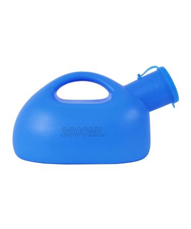 2000mL Urinals for Men -Thick Plastic Mens Bedpan Bottle with Lid - Male Portable Pee Bottles - Travel Urine Collection Containers(Blue) Happy