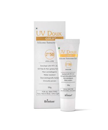 UV Doux Gold Silicone Sunscreen Gel SPF 50 pa+++ UVA/UVB With Broad Spectrum Water Resistant Best SPF Sunscreen For Women 50 g