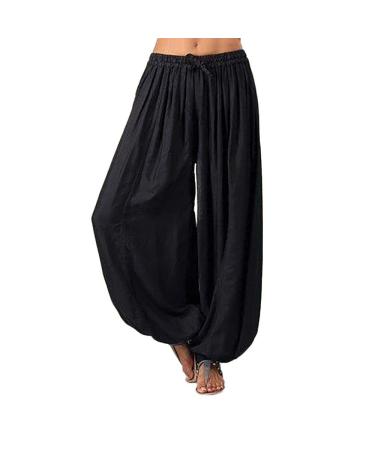 Ronony women's harem pants boho summer pants with drawstring light summer pants harem colorful leisure harem pants baggy harem pants boho hippie pants leisure pants high waist training pants XL 1#black
