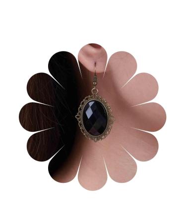 Vintage Black Crystal Drop Earrings Oval Onyx Dangle Earrings Large Onyx Stud Earrings Black Gem Hook Earrings Jewelry for Women and Girls