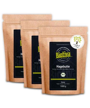 Organic rosehip powder Bio 3 kg (3x1kg) - rose hips from Europe - Rosa Canina - freshly ground and controlled in Germany - Biotiva 3kg (3 Series)