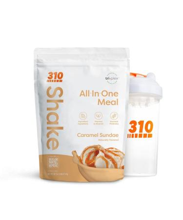 310 Nutrition – All-In-One Meal Replacement Shake with Shaker Cup - New Formula with Fiber Rich Vegan Superfood Blend - Natural Sweeteners - Low Carb Shake Keto & Paleo Friendly - Gluten Free - 26 Essential Vitamins & Minerals -Caramel Sunday - 28 Serving