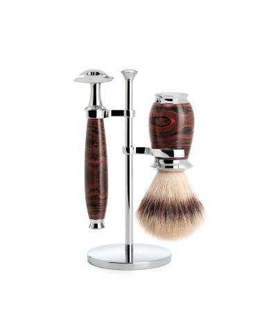 M hle Raziet 3-part shaving brush with Silvertip fibre handwork razor planer compatible with classic razor blade metal stand chrome-plated handles made of eBonit/metal