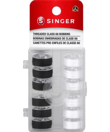 SINGER 30027 Class 66 Threaded Bobbins, Transparent, Black & White, 12-Count 12-pack