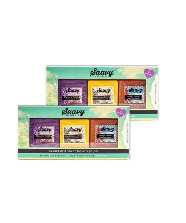 Saavy Naturals Body Soap Bars Gift Set - 2 Plumeria Violet 2 Yuzu Lemon & Mango Papaya Natural Scents 1.2 Oz Bars- 2pack with 6 soaps