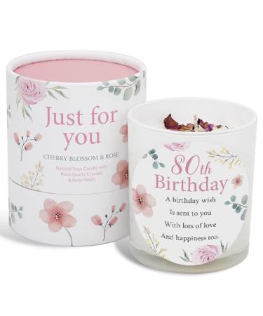 80th Birthday Candle Makes a Great Gift for 80th Birthday Gifts - Ideal for Eightieth Birthday Gift SOYA Candle with Rose Quartz and Rose Petals