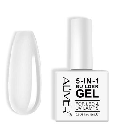 Builder Gel - 5 in 1 Builder Gel in a Bottle Base Strengthening Gel UV/LED Nail Polish Coat for Hard Strong Nails Tips Nail Extensions Broken Nails Repair Nail Art Decoration 15ML (Clear)