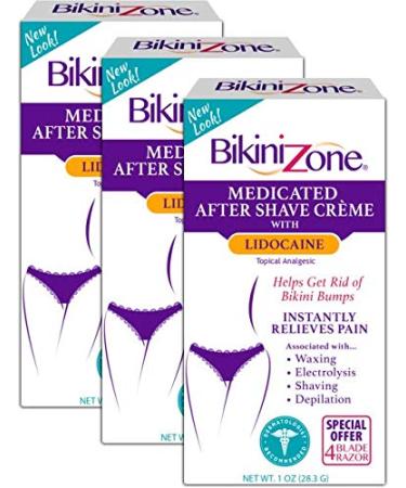 Bikini Zone Medicated After Shave Crme - Instantly Stop Shaving Bumps, Irritation, Redness & Itching in Sensitive Areas - Gentle Formula - Dermatologist Approved & Stain-Free (1 OZ, Pack of 3)