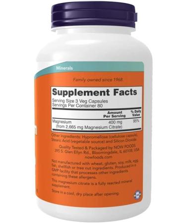 Now Foods Magnesium Citrate 400mg 240 Vegan Softgels - Buy Online on GoSupps.com