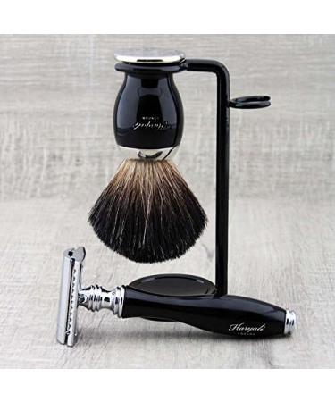 Classic Old-School Men's Shaving Set | Pure Black Badger Brush & DE Safety Razor | Perfect Gift for Him - Buy Online on GoSupps.com