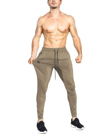 BROKIG Men's Lightweight Gym Jogger Pants - X-Large Beige | Workout Sweatpants with Zip Pocket - Buy Online on GoSupps.com