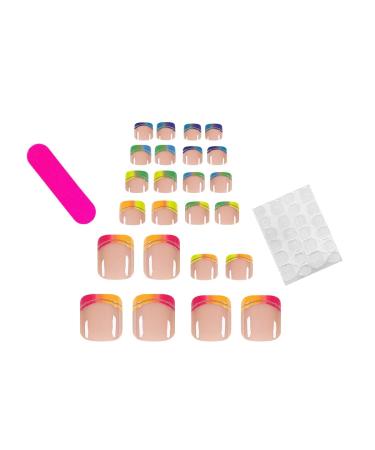 Shop Short French Tip Press On Toenails | 24 Pcs Acrylic False Toe Nails with Color Tip Designs for Women - Buy Online on GoSupps.com