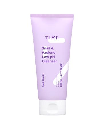 TIA'M TIAM Snail&Azulene Low pH Cleanser Gel Facial Cleanser Snail Secretion Filtrate pH Balancing Anti Acne Breakouts Treatment Sensitive Skin 6.76 Fl.Oz