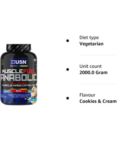 USN Muscle Gain Fuel Anabolic Cookies and Cream All-in-one (2kg): Workout-Boosting Protein Powder Shake - New Improved Formula Cookies & Cream 2 kg (Pack of 1) - Buy Online on GoSupps.com