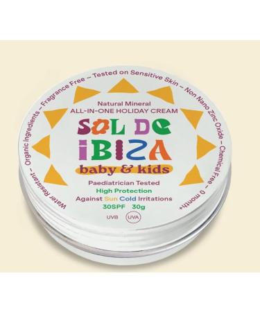 Sol de Ibiza Sol De Ibiza - Mineral Sunscreen SPF30 - Face and Body - Natural Ingredients - Non-Nano Zinc Oxide - Vegan - Water Resistant - 0+ Months - New Creamy Texture (30 grams)