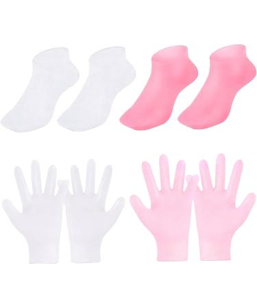 Moisturizing Gloves and Socks 4 Pairs Silicone Moisturizing Gloves & Socks Set Reusable Anti Slip Spa Socks and Gloves Hands Feet Care for Dry Hands Foot Rose&White - Buy Online on GoSupps.com