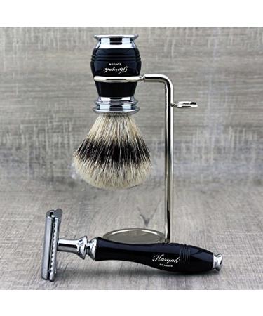 Top Grade Black Silver Roard Razor Set - 3 Piece Classic Shaving Kit with Double Stands for Razors & Brushes - Premium Aluminum Stock - International Shipping - Buy Online on GoSupps.com