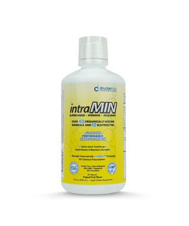 IntraMin Drucker Labs Organic Liquid Minerals Dietary Supplement for Men Women Kids Immune Support Muscle Support Non GMO Gluten Free Vegan Electrolytes (32 oz. Tropical Fruit)