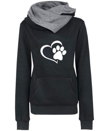 Bigfanshu Womens Cat Dow Paw Print Hoodies Tops Pockets Cotton Female Street Thick Sping Autumn Suit Black - Buy Online on GoSupps.com