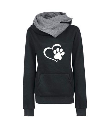 Bigfanshu Womens Cat Dow Paw Print Hoodies Tops Pockets Cotton Female Street Thick Sping Autumn Suit Black