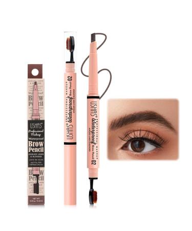 Double Ended Eyebrow Pencil With Replacement Tip Eyebrow Definer Pencil Micro Percision Tip Natural Looking Waterproof No Need To Sharpen And Not Easy To Fade Eyebrow Pencil (02 Dark brown)
