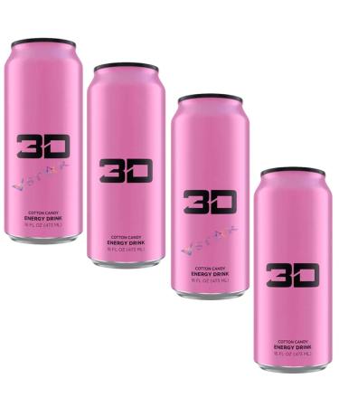 3D Energy Grape Pink lemonade Cotton candy & Mixed fruit Can Sugar Free Can Low Calorie Energy Dink 473ml (4 Cotton candy flavour Pink Can) Cotton candy flavour Pink Can 4