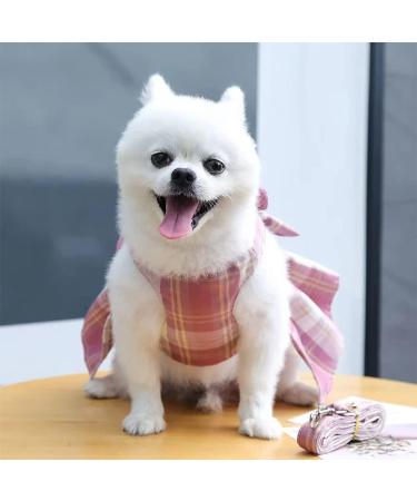 Tikwek Pink Plaid Dog Dress with Bow Tie Harness Leash Set - XS to M Sizes - Cute Puppy Outfit for Small Girl Dogs - Buy Online on GoSupps.com