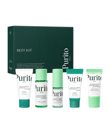 PURITO SEOUL Best Kit - Skincare Routine with Panthenol Cleanser & Cream Unscented Centella Serum & Toner For All Skin Types Gift Set For Face Facial Serum K-Beauty 3.52 fl. oz.