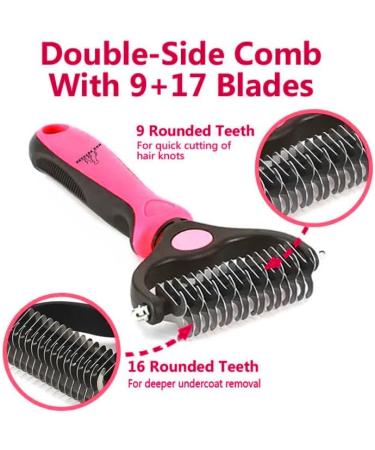 H&A PETCARE Double-Sided Deshedding and Dematting Comb for Long Haired Cats and Dogs Deshedding Tool And Grooming Brush For Furry Pets (Pink) - Buy Online on GoSupps.com