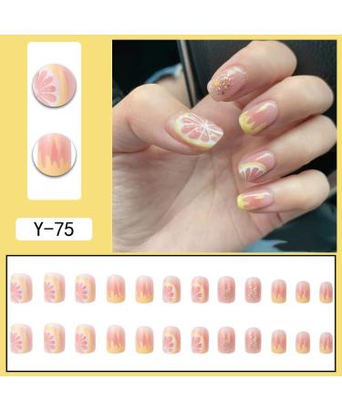 Lemon Summer Fruit Design Short Square Fake Nails - 24Pcs - Buy Online on GoSupps.com