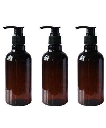 Upstore 3 x 250 ml of brown refillable empty PET pump bottles with black pump lid cosmetic storage container for shampoo hair rinsing shower gel toilet articles