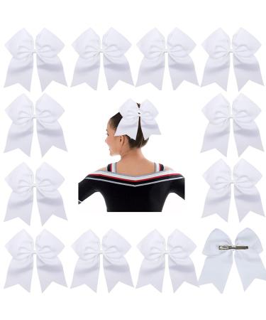 Hipheer 12Pcs 8 Large White cheer bows with alligator clips for Teen Girls Softball Cheerleader Sports