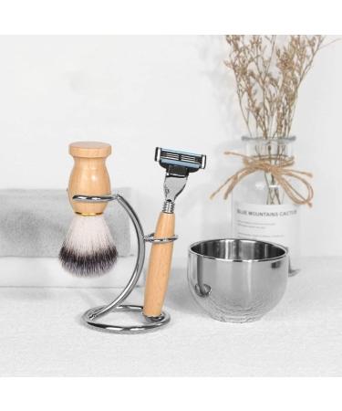 NSNT Exquisit Men's Shaving Brush Set - 4-Piece Professional Beard & Mustache Tool Kit | Silver 8.5x11cm - Buy Online on GoSupps.com