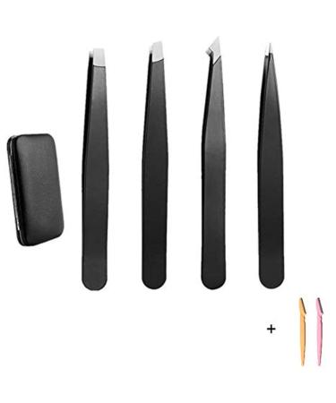 Eyebrow Tweezers Razors Set TOONEV 4 Pcs-Professional Stainless Steel Precision Tweezers-2 Pcs Eyebrow Razors for Eyebrows Plucking Daily Beauty Tool for Women and Men Ingrown Hair Remover