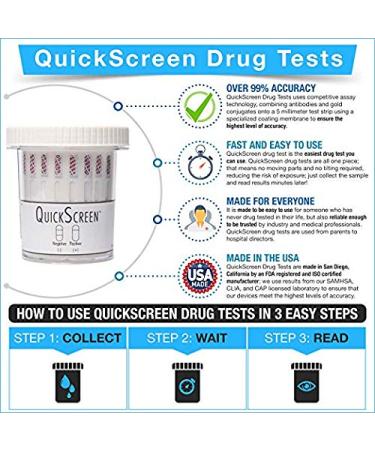 Quickscreen 5 Panel Urine Drug Test Cup for Employment & Insurance - BZD, COC, MET-500, OPI-300, THC - Includes Timer - 9162Z (1 Count) - Buy Online on GoSupps.com