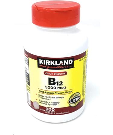 Kirkland Signature Vitamin B12 5000 Mcg 300 Tablets - Cherry Quick Dissolve Supplement - Buy Online on GoSupps.com