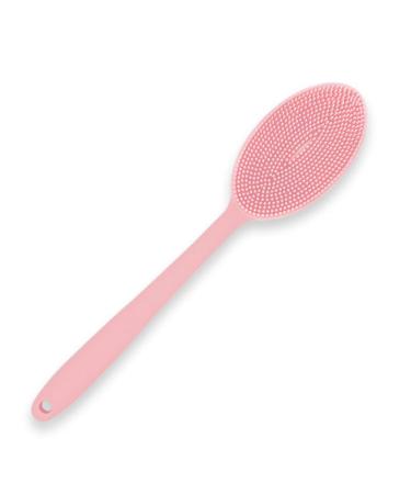 Loofah Exfoliating Body Scrubber 2 in 1 Face And Body Silicone Scrubber - Silicone Shower Brush Bath Sponge Loofa Pink 1pcs Red-long Handle