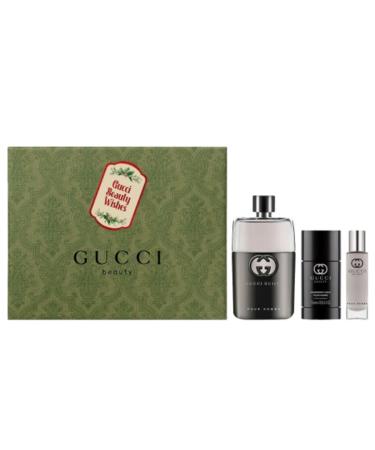 Gucc..i Guilty Eau De Toilette 3 Piece Gift Set for Men 3 oz Edt Spray +2.4 oz Deodorant Stick + 0.5 oz +Makeup Remover Alcohol Free Face & Eye Remover Wipe with Aloe E &Cucumber Extract. $179 Value