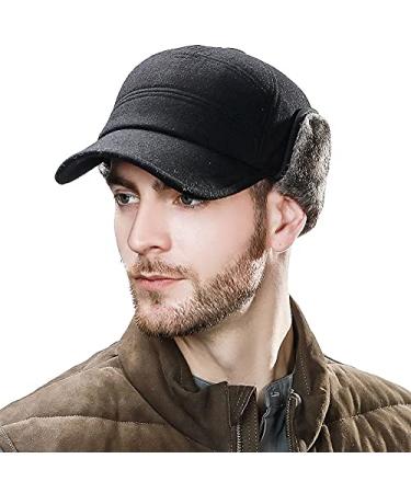 Comhats Wool Baseball Cap Men Fur Hunting Trapper Dad Hats Sports Earflap Unisex M L XL 67134_black(warm Lining) Large