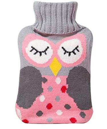 Voarge hot water bottle with cover hot water bottles 2 liters with knitting cover turtleneck heat pillow hot water bottle children checked safely and durable and free of pollutants the perfect gift (pink owl)