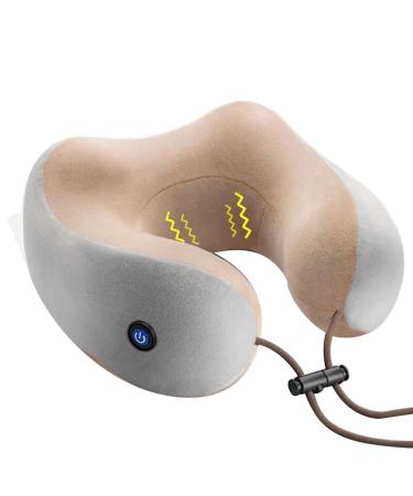 Ikasus massage pillow 3D electrical neck massage device for neck muscle pain relief U-shaped massage pillows with rotating massage heads tiredness relax relax for car and office gray brown TP-0117B