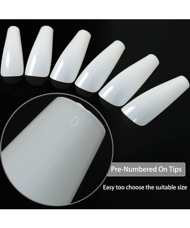 Long Coffin Board Fake Nails - Natural Color 504 Pieces Full Cover Acrylic Nails for DIY Ladies Nail Salon - Ballerina Shape, 10 Sizes - Buy Online on GoSupps.com