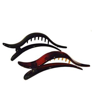Parcelona French Brill Beak Set of 2 Large Black Tortoise Shell Brown Salon Hinge Side Slide In Alligator Hair Clip Clamps Claws 4.5 Inch