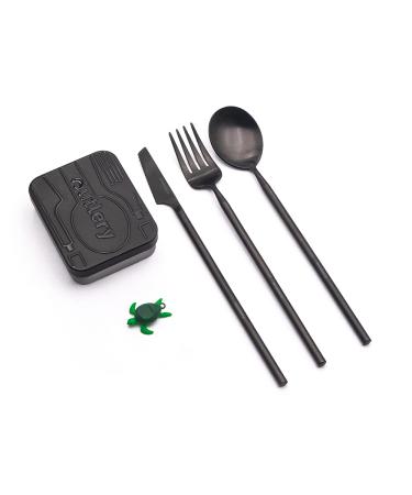 Outlery | Portable & Reusable Stainless Steel Travel Cutlery Set (Black) - Includes Travel Case for Easy Transport - Buy Online on GoSupps.com