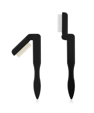 2 Pcs Folding Eyelash Comb Eyebrow Comb Stainless Steel Metal Teeth Eyelash Separator Tool Professional Lash Separator Lash and Brow Makeup Applicator Brush Tool for Mascara Eyelashes Eyebrow