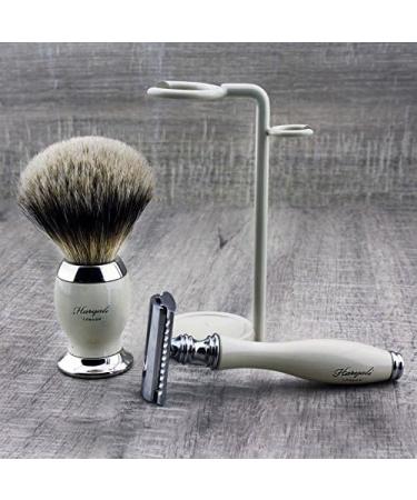 Luxury Men's Shaving Set | Top Grade Silver Tip Brush & DE Safety Razor Stand | Premium Grooming Essentials for Men - Buy Online on GoSupps.com