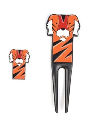 Sharkskinzz Tiger Divot Tool and Ball Marker Gift Set | Golf Ball Mark Repair Tool and Ball Marker Combo (Tiger)
