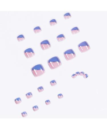 RODAKY French Press Full Cover False Toe Nail Tips - 24Pcs Blue-Pink | Fashion Artifical Acrylic Toenails for Women - Buy Online on GoSupps.com