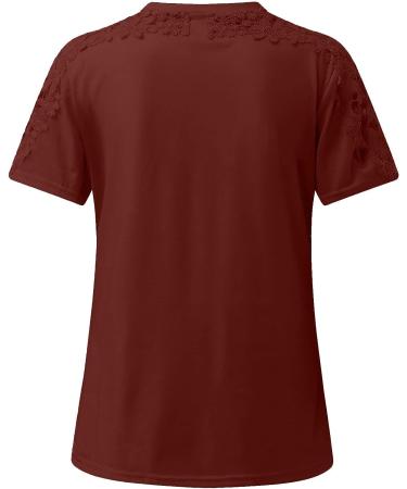 Women's Summer Casual Cold Shoulder T Shirt - Lace Crochet Hollow Out Short Sleeve Top | Solid/Colorblock Loose Blouse - Size Medium - Buy Online on GoSupps.com